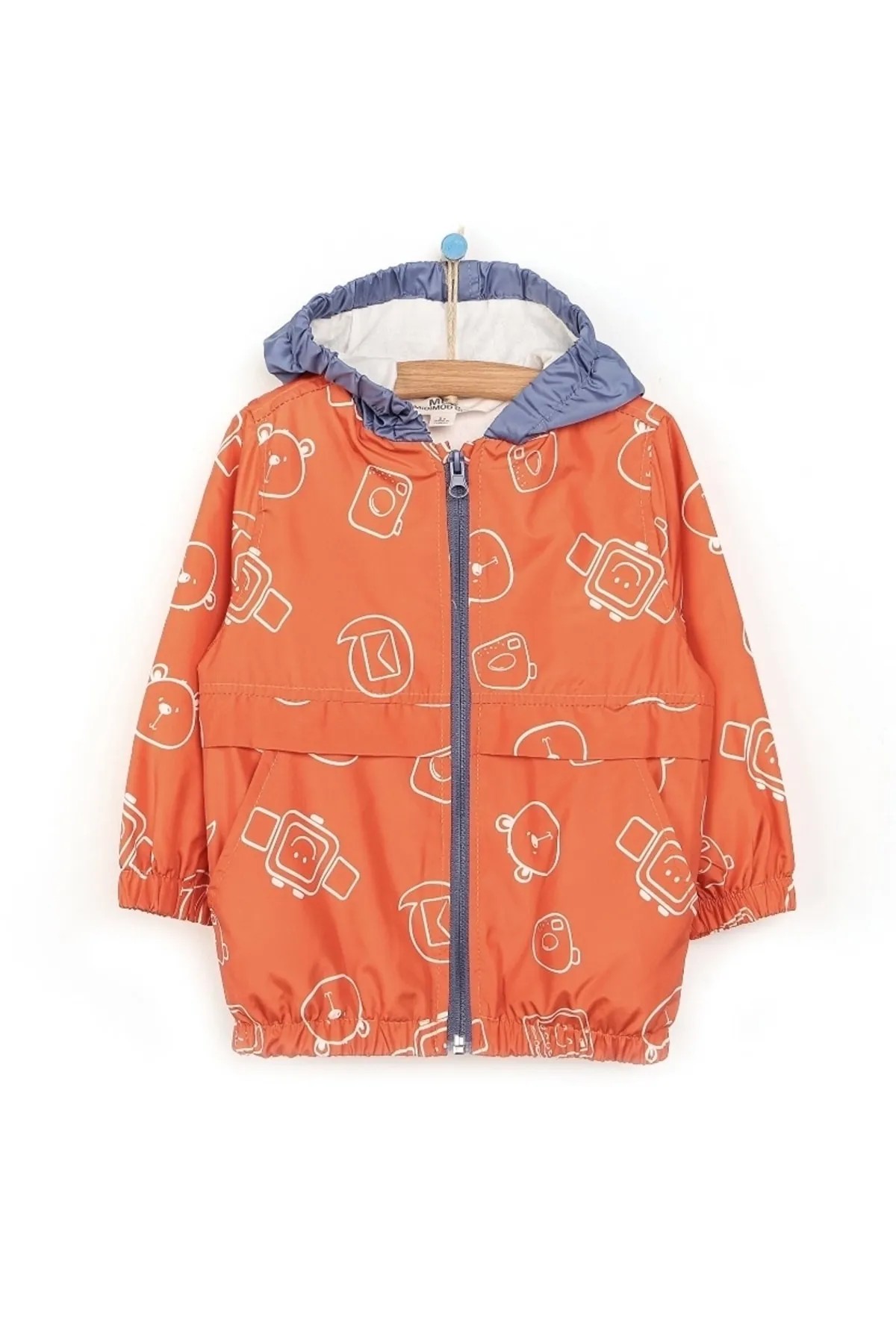 Basic boy child with orange patterned hooded raincoat- Deesha