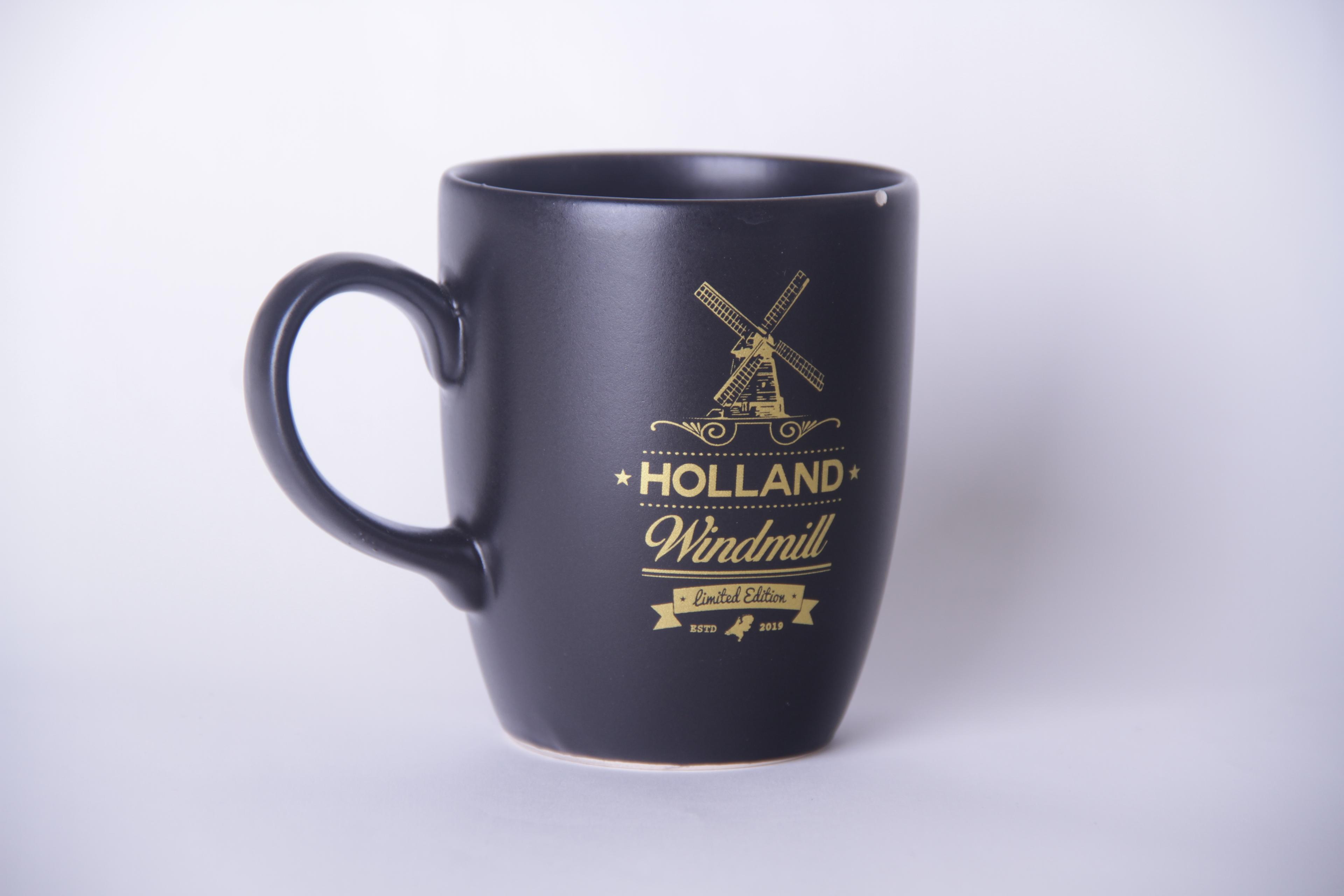 Baskılı Mat Siyah Seramik Kupa Holland