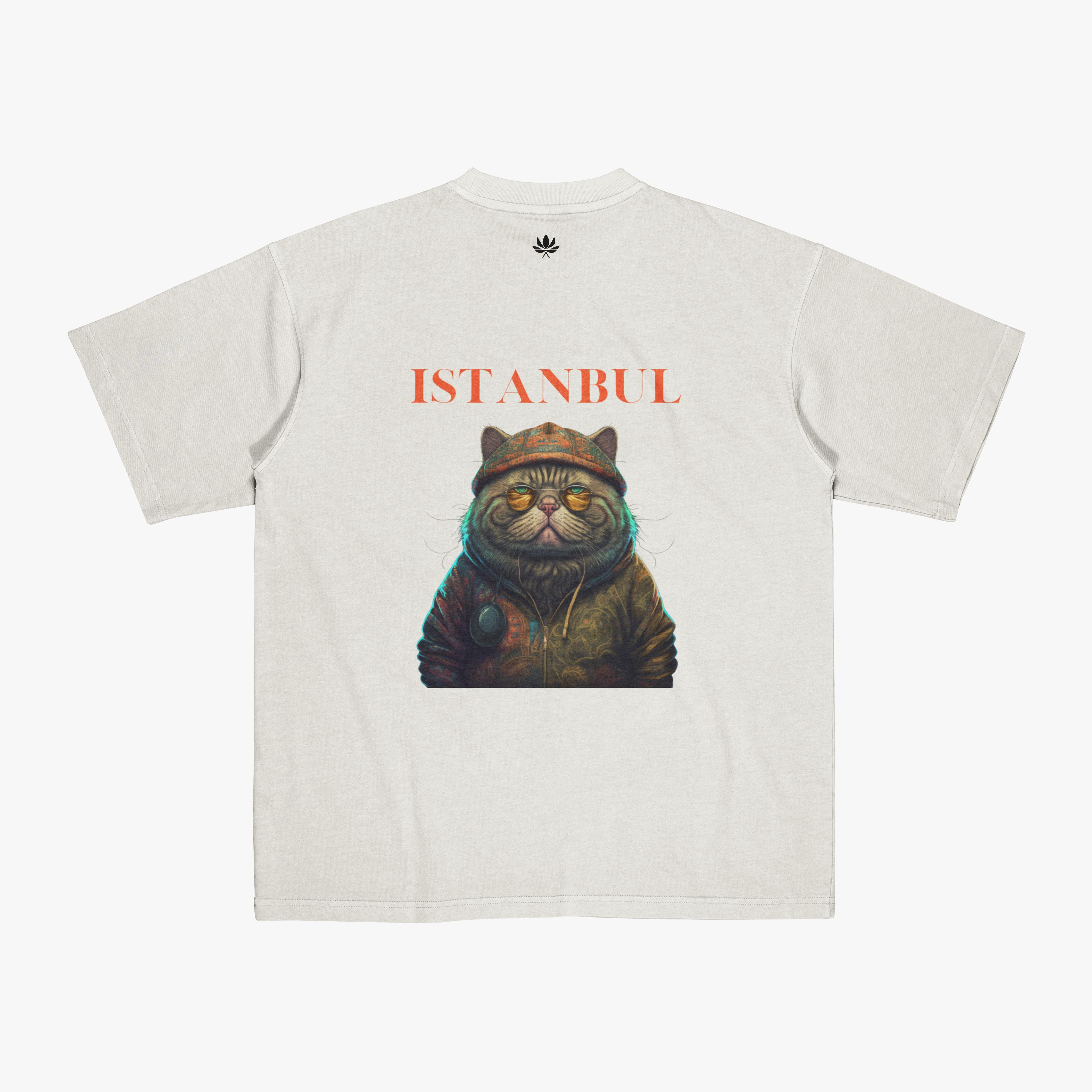 Kedi Tasarımlı Oversize Kenevir Tişört | İstanbul