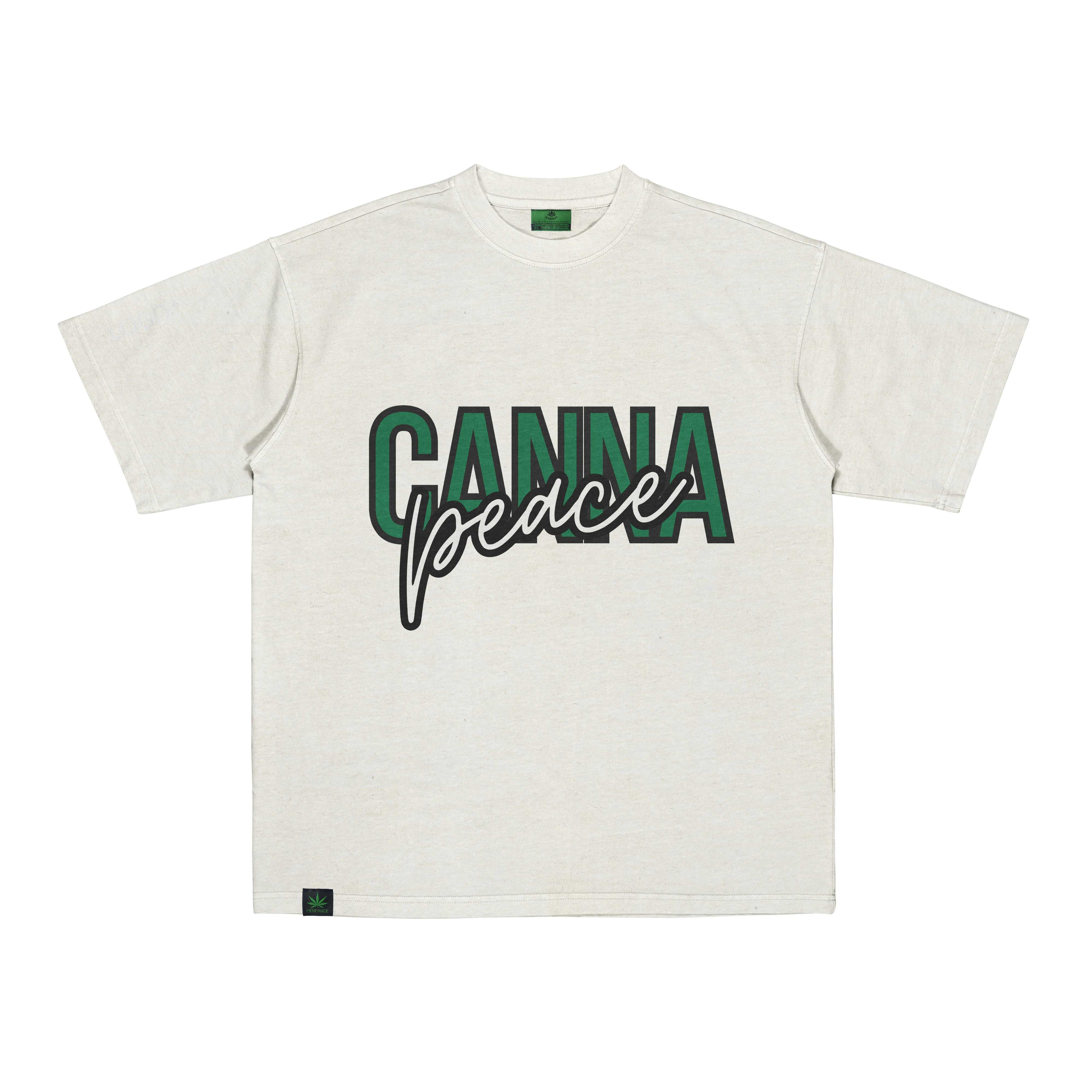 Canna Peace Tasarımlı Oversize Kenevir Tişört - Yeşil