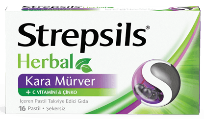 Strepsils Herbal Kara Mürver +C Vitamini İçeren Takviye Edici Gıda 16 Pastil