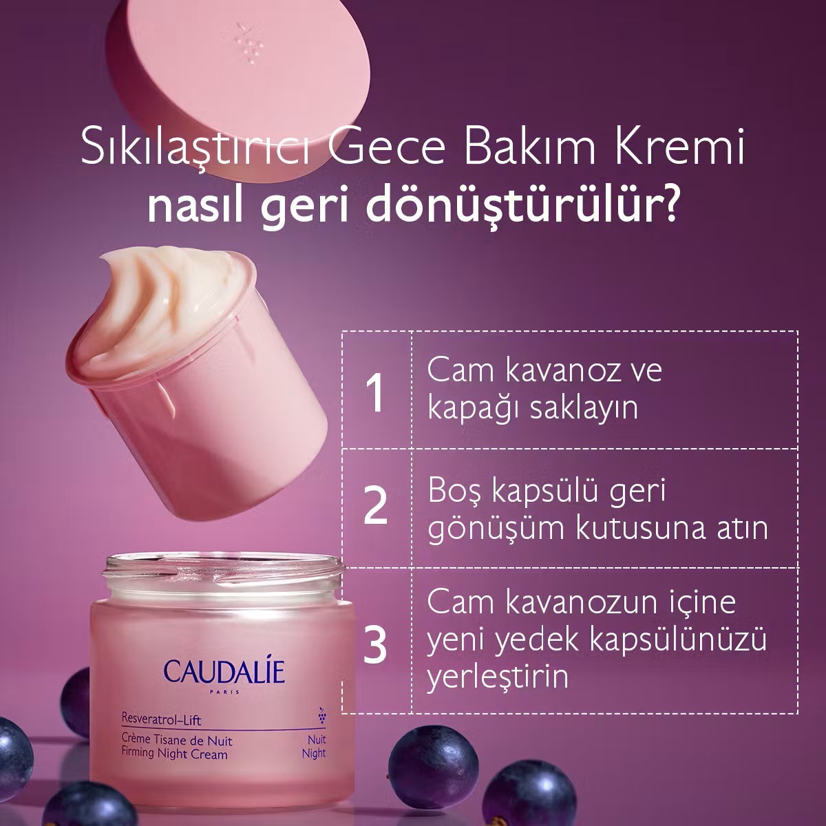 Caudalie Resveratrol Lift Sıkılaştırıcı Etkili Gece Bakım Kremi 50 ml - Refill