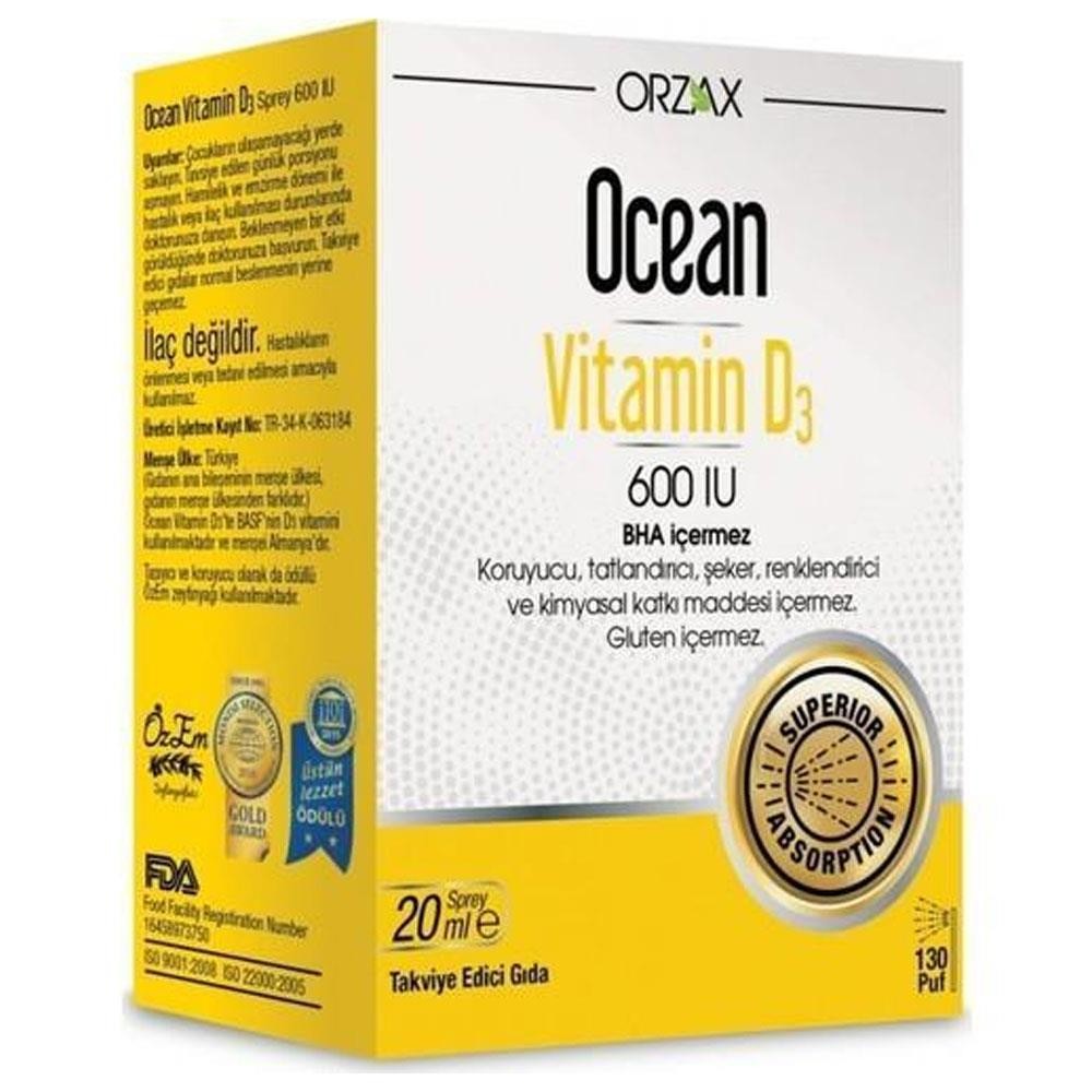 Orzax Ocean Vitamin D3 600 IU Sprey 20ml