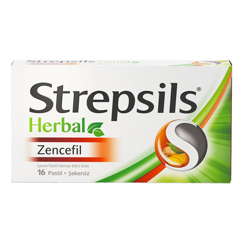 Strepsils Herbal Zencefil İçerikli Pastil Takviye Edici Gıda 16 Adet