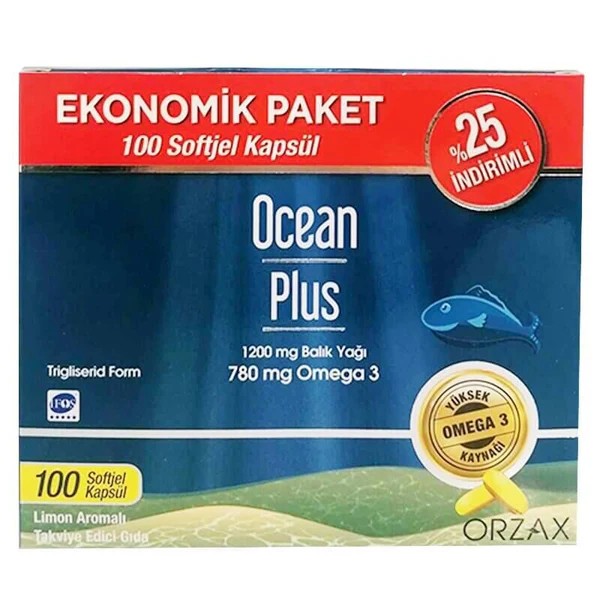 Orzax Ocean Plus Limon Aromalı Takviye Edici 100 Kapsül | Ekonomik Paket