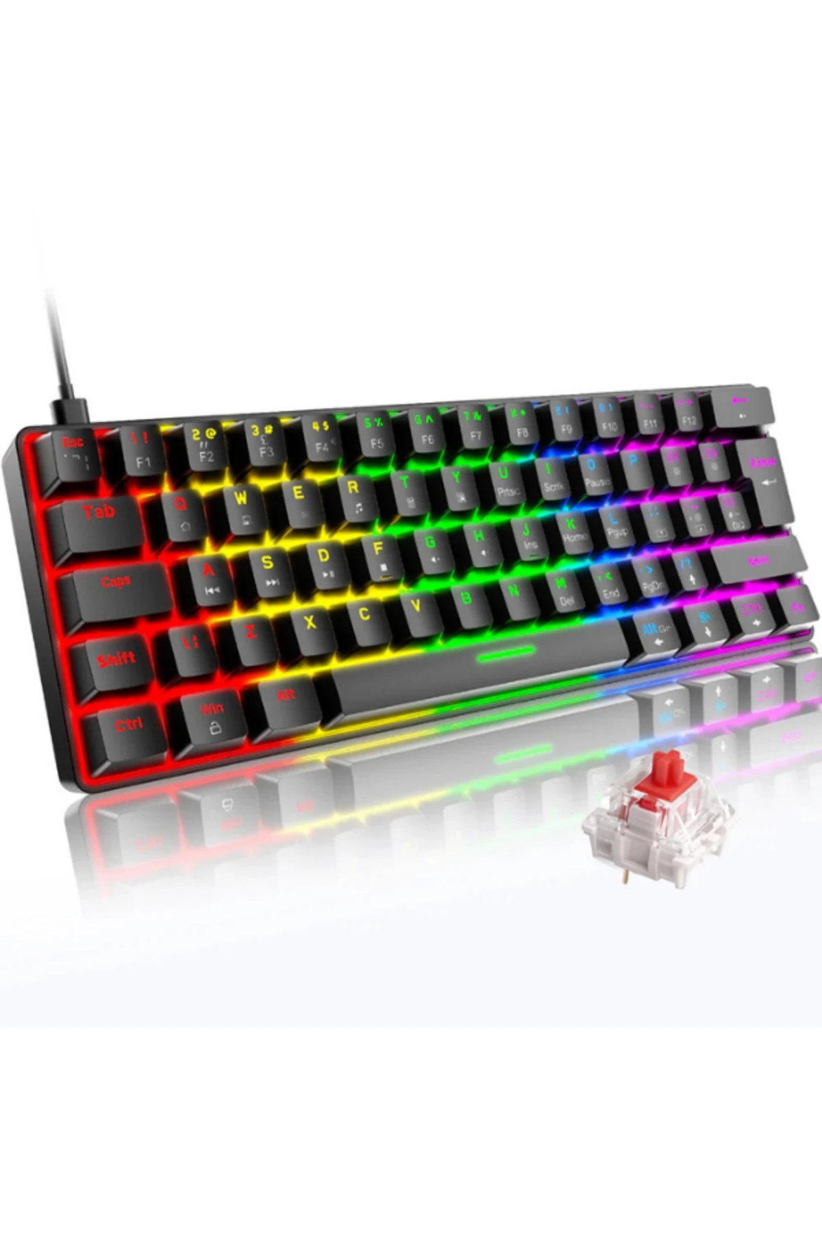 T60 Kırmızı Switch Mekanik Siyah Rgb Klavye Kablolu Gaming Oyuncu Klavyesi T60 Mini Q Klavye Uyumlu
