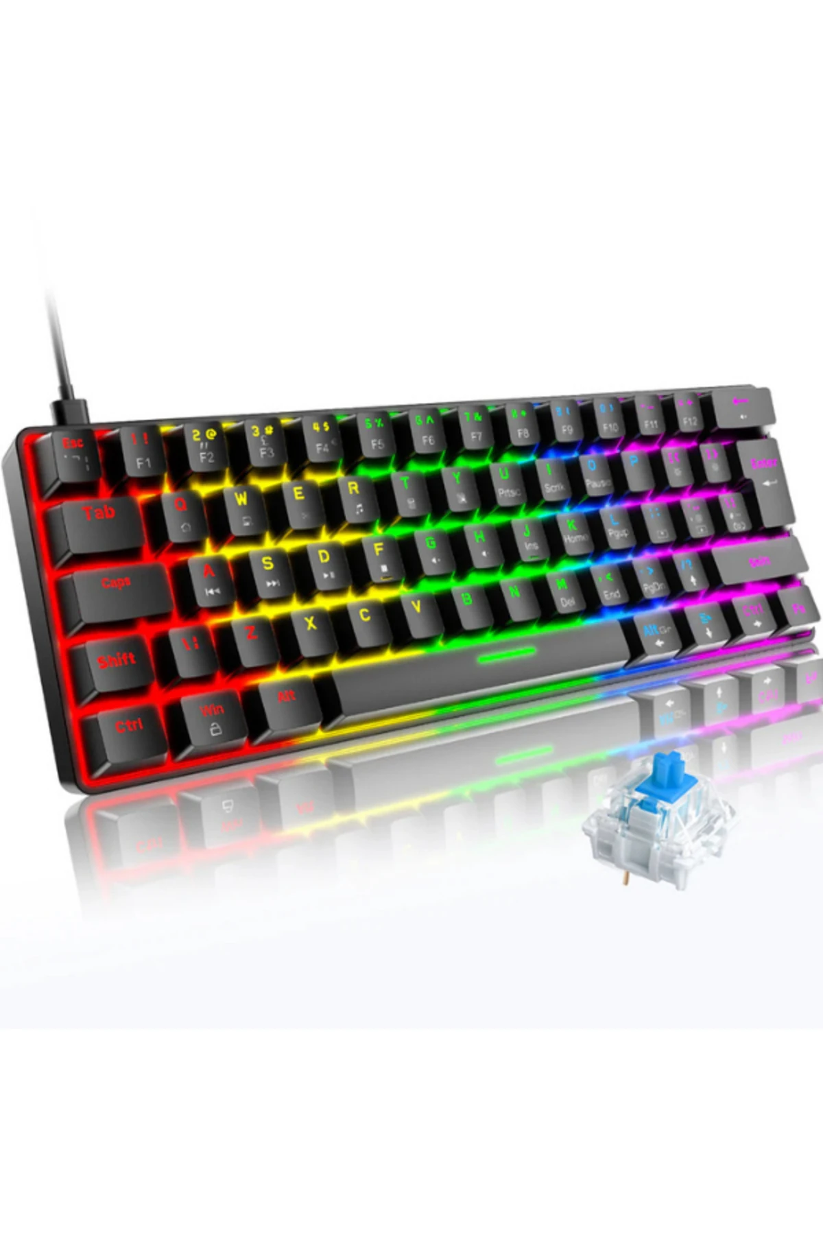 T60 Rgb Mavi Switch Mekanik Siyah Klavye Kablolu Gaming Driverli Oyuncu Klavyesi T60 Mini Q Klavye