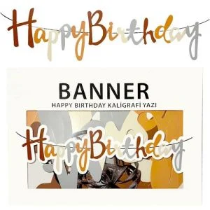 Banner El Yazılı Happy Birthday Kahverengi Uzar Yazı