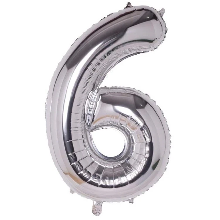 6 Gümüş Rakam Folyo Balon 34 İnç