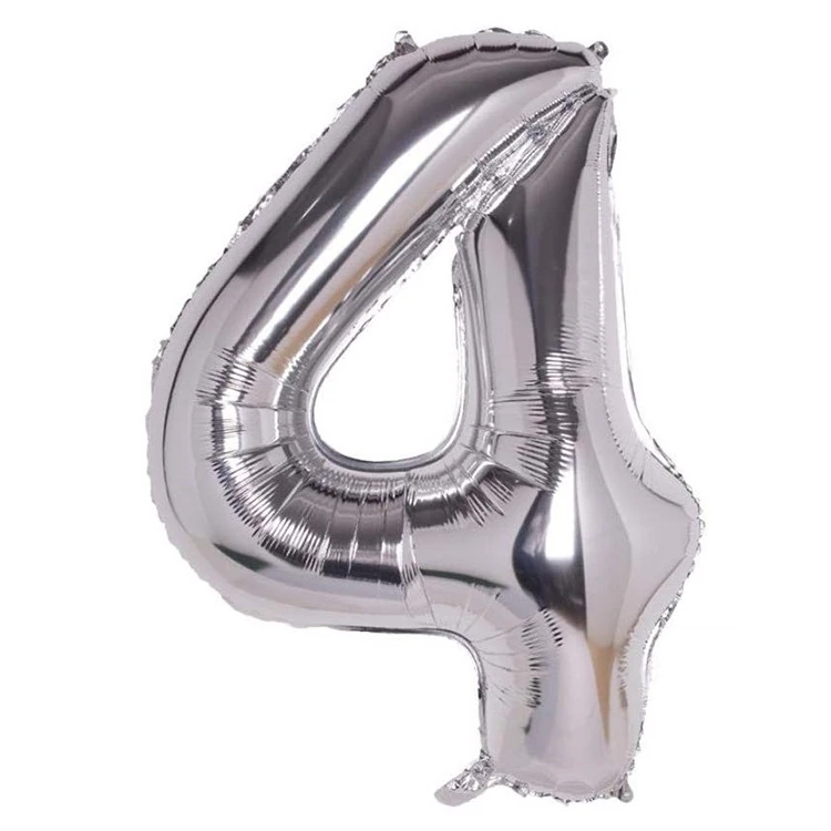 4 Gümüş Rakam Folyo Balon 34 İnç