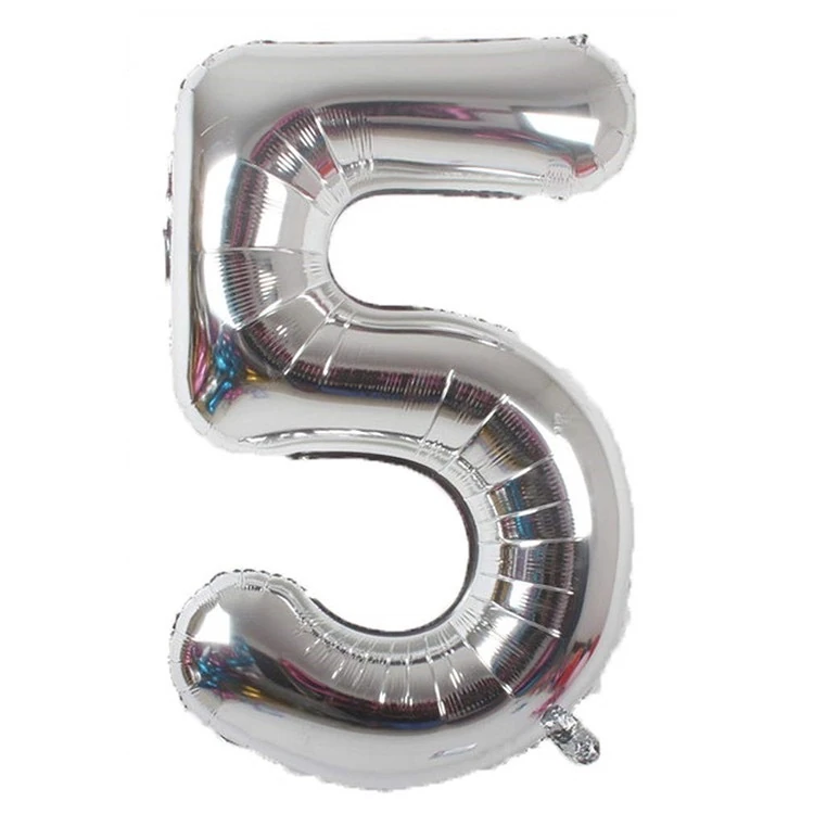 5 Gümüş Rakam Folyo Balon 34 İnç