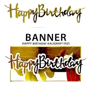 Banner El Yazılı Happy Birthday Gold Uzar Yazı
