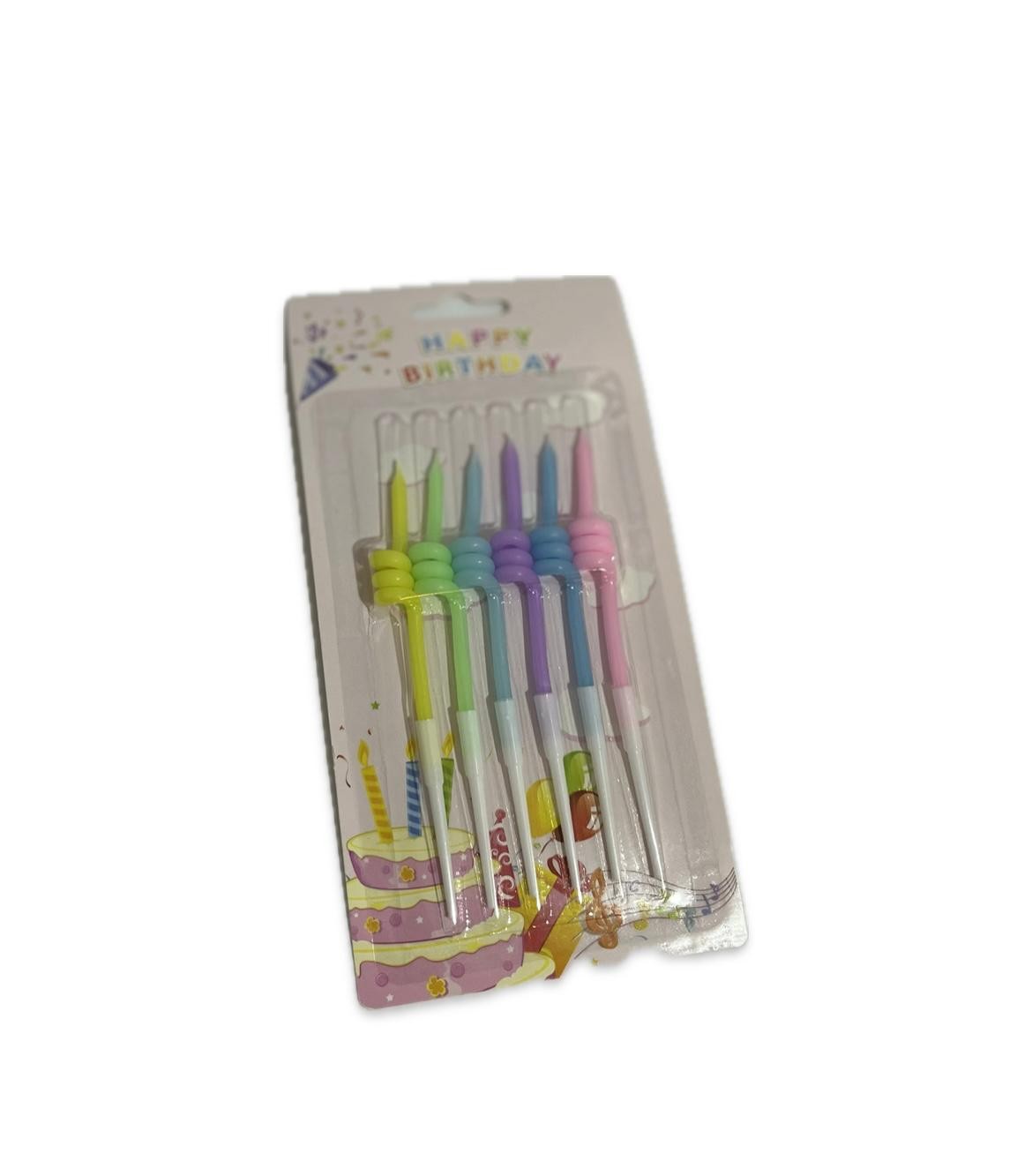 Kıvrımlı Makaron Renkli 6'lı Mum