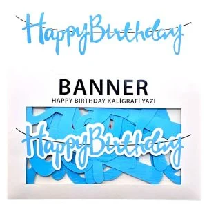 Banner El Yazılı Happy Birthday Mavi Uzar Yazı