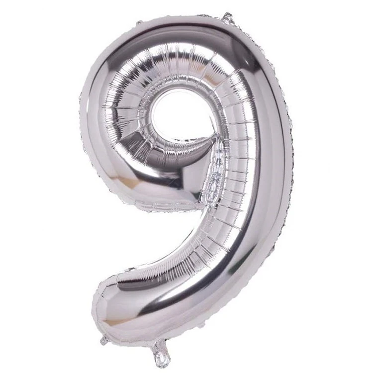 9 Gümüş Rakam Folyo Balon 34 İnç