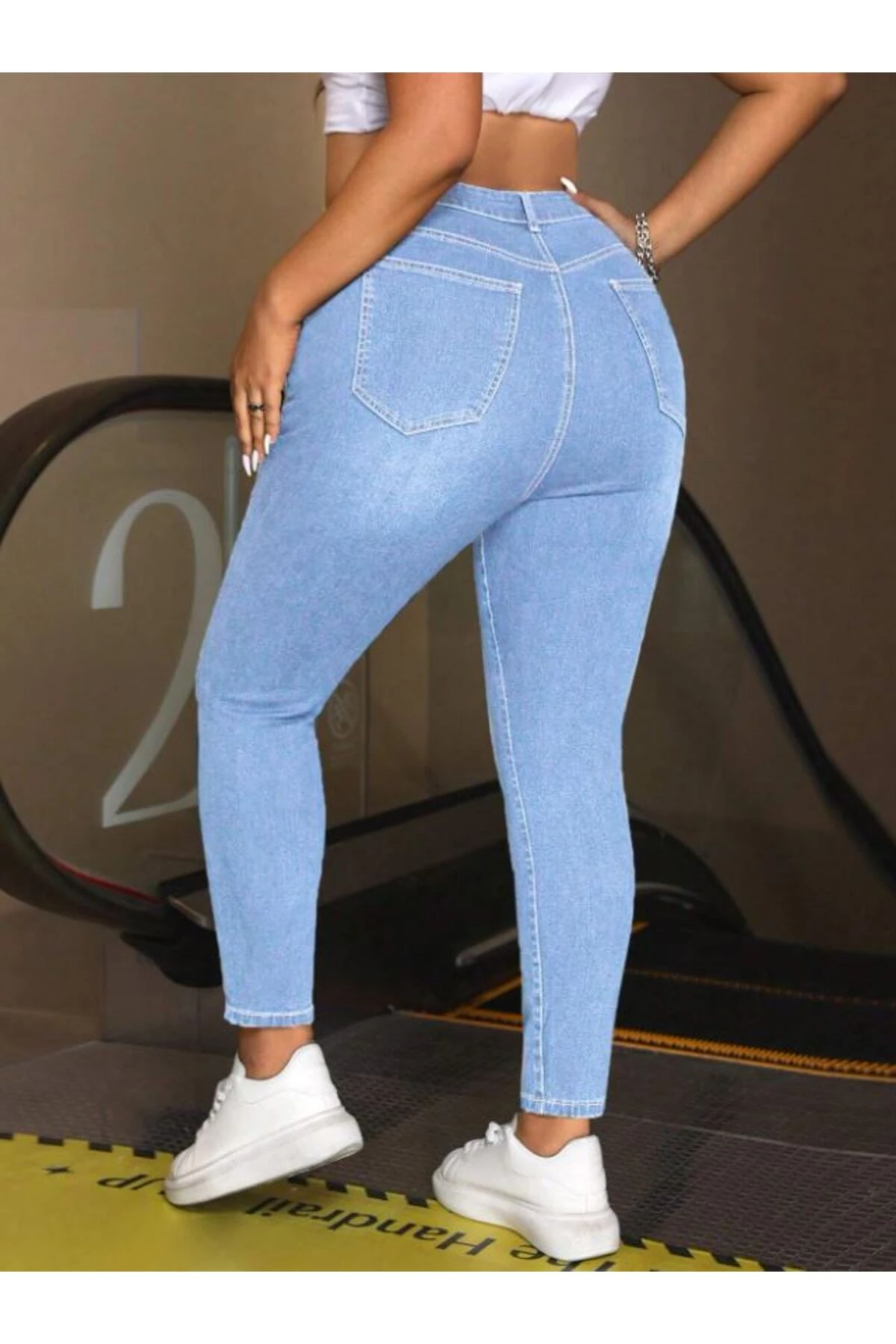 KADIN BUZ MAVİ DENİM PANTOLON BÜYÜK BEDEN