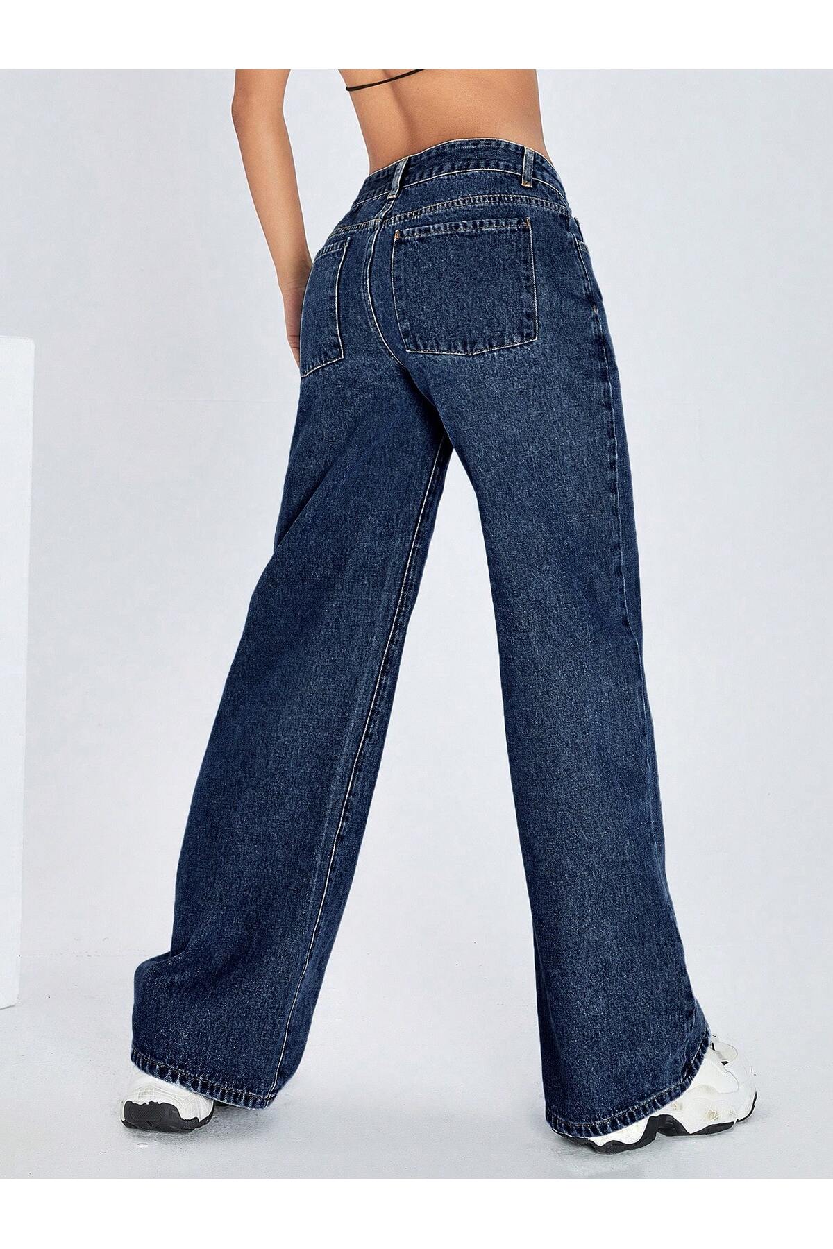 STRAİGHT KADIN DENİM PANTOLON KOYU YIKAMALI