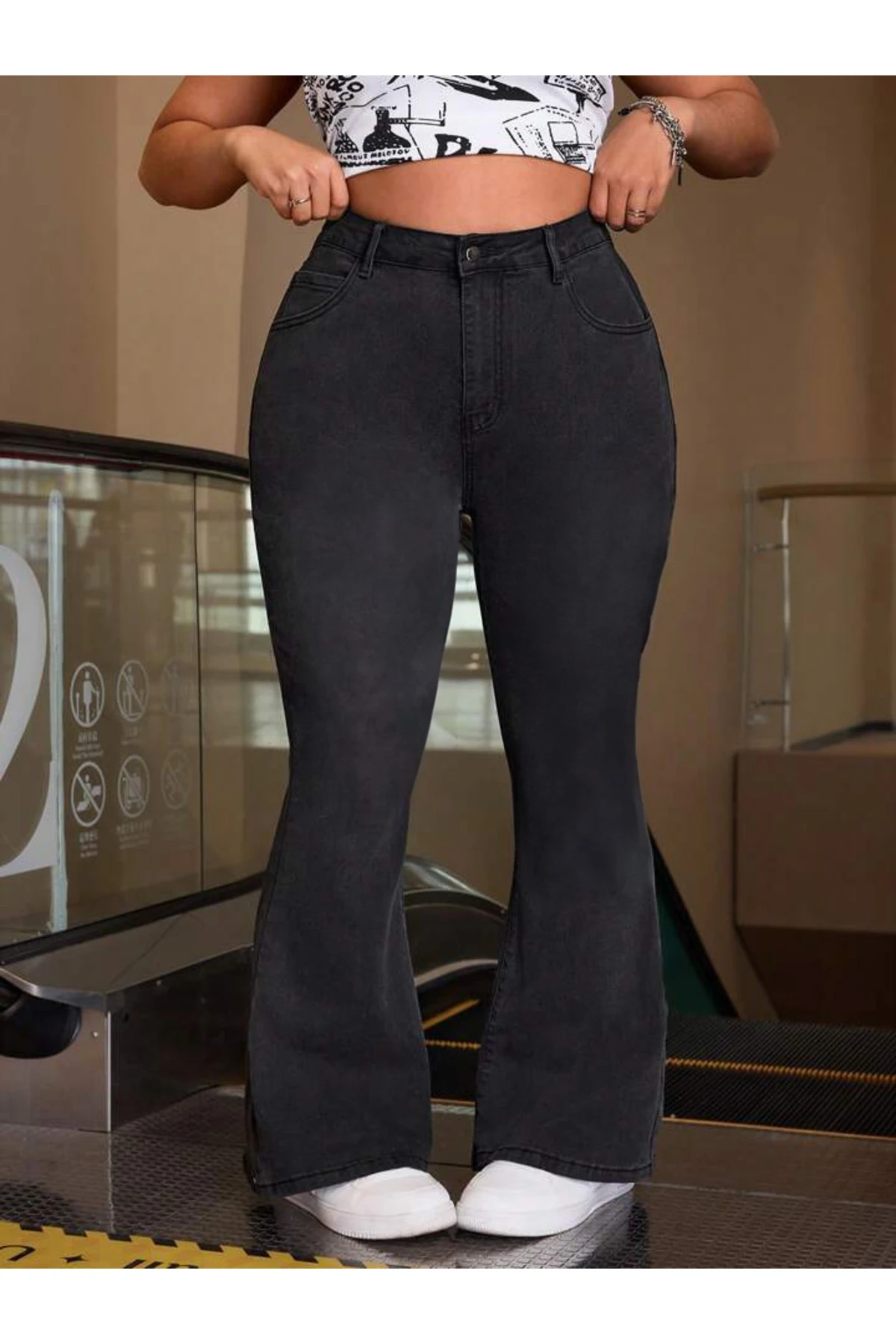 KADIN KOYU GRİ DENİM PANTOLON BÜYÜK BEDEN