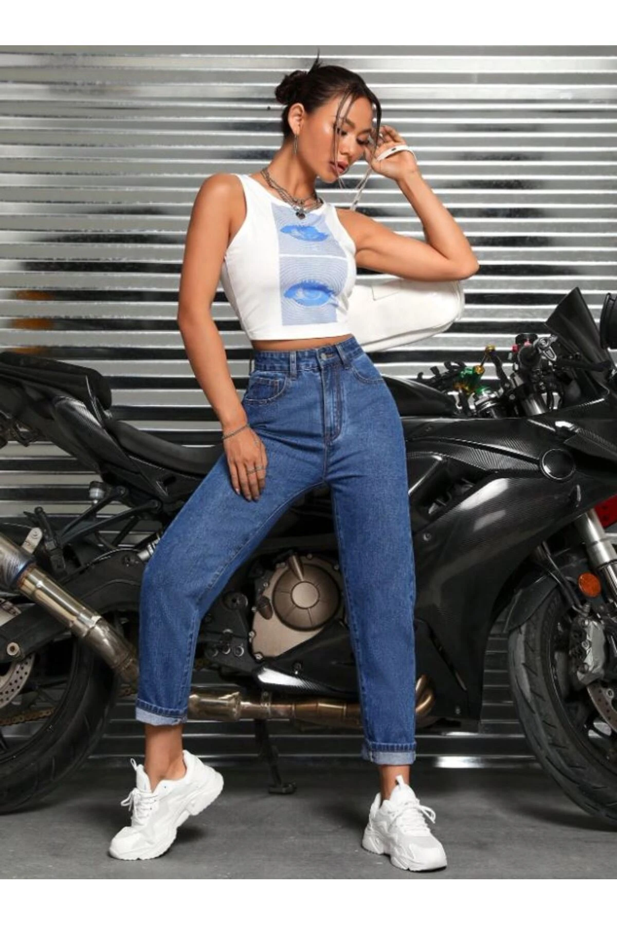 KADIN DENİM PANTOLON KOYU MAVİ