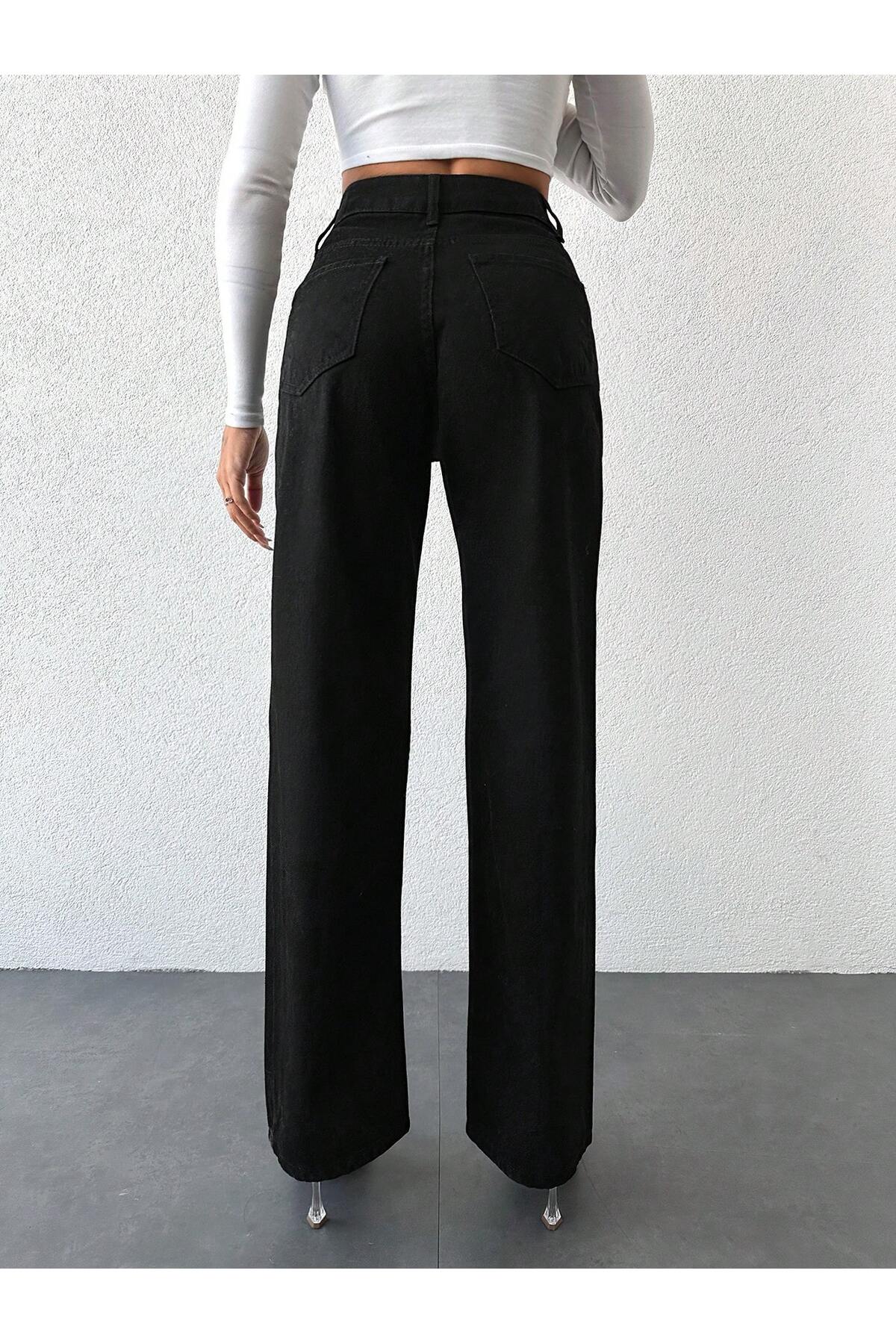 Kadın Palazzo Yüksek Bel Straıght Siyah Pantolon