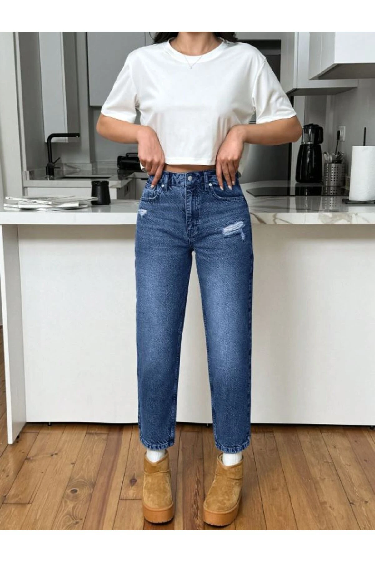 KADIN DENİM PANTOLON YIPRATMALI
