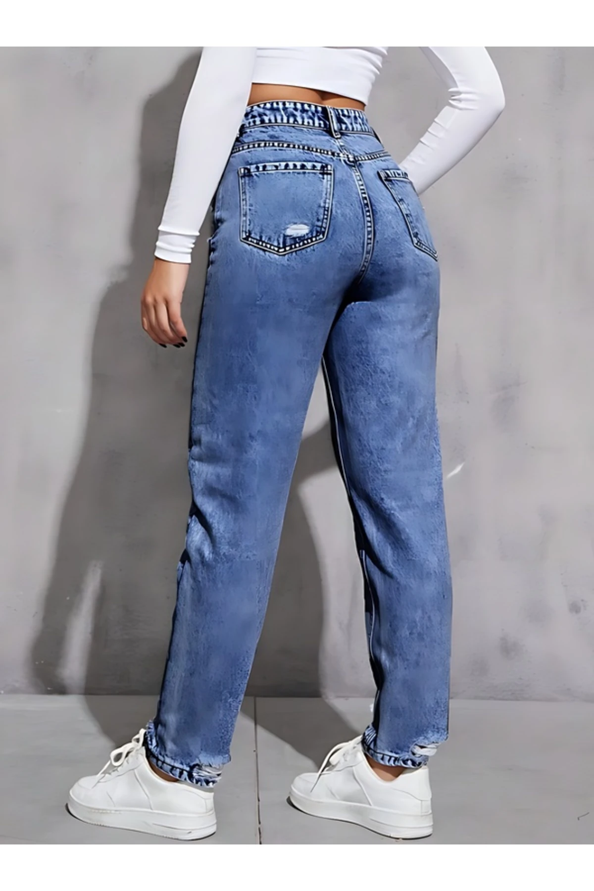KADIN DENİM PANTOLON YIPRATMALI