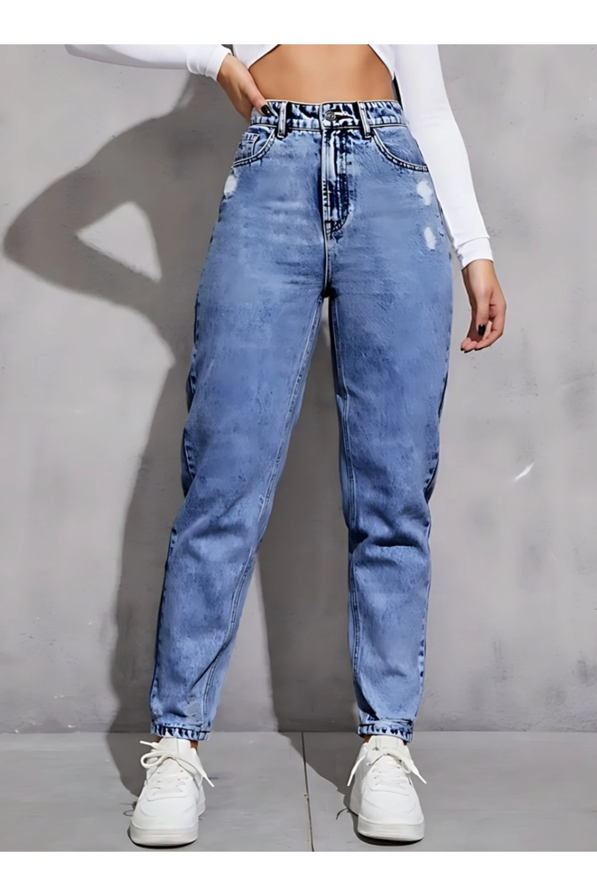 KADIN DENİM PANTOLON YIPRATMALI