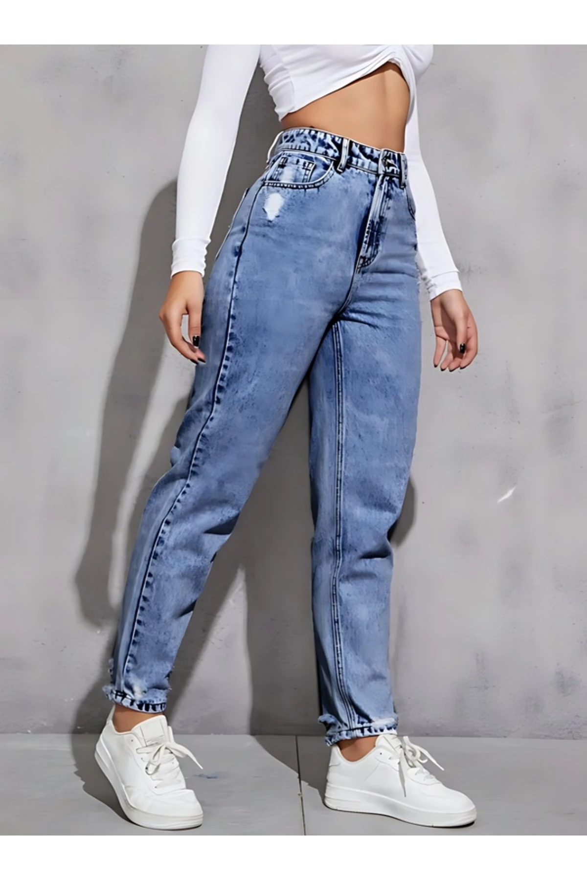 KADIN DENİM PANTOLON YIPRATMALI