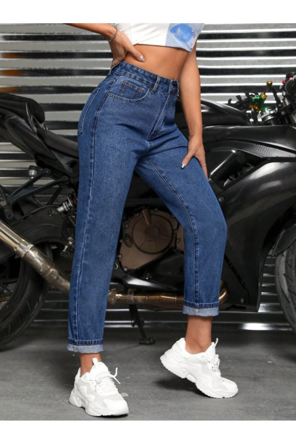 KADIN DENİM PANTOLON KOYU MAVİ