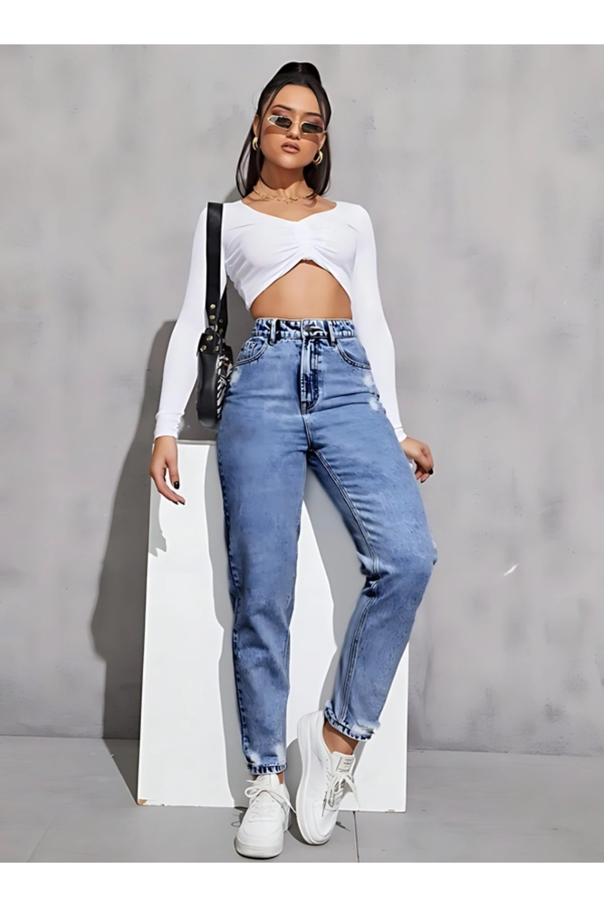 KADIN DENİM PANTOLON YIPRATMALI
