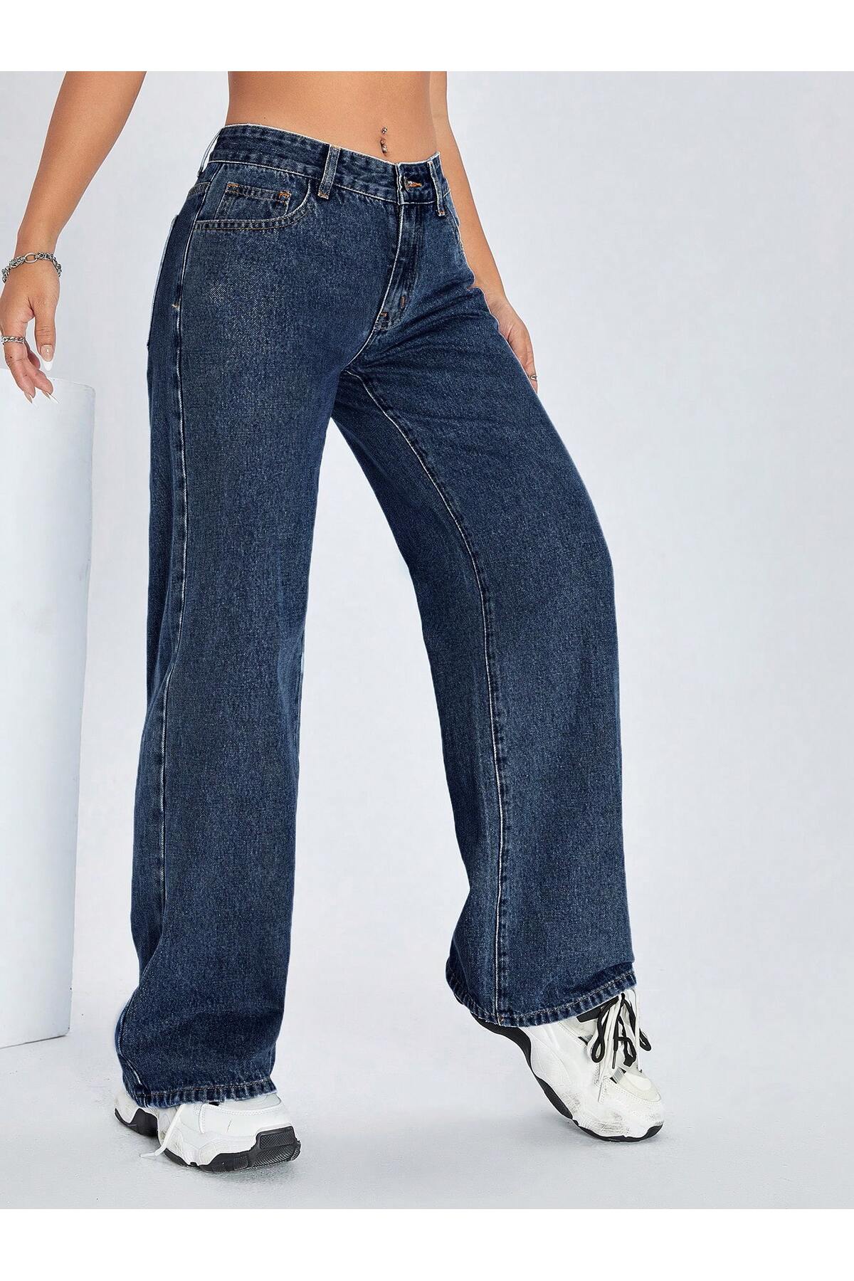 STRAİGHT KADIN DENİM PANTOLON KOYU YIKAMALI