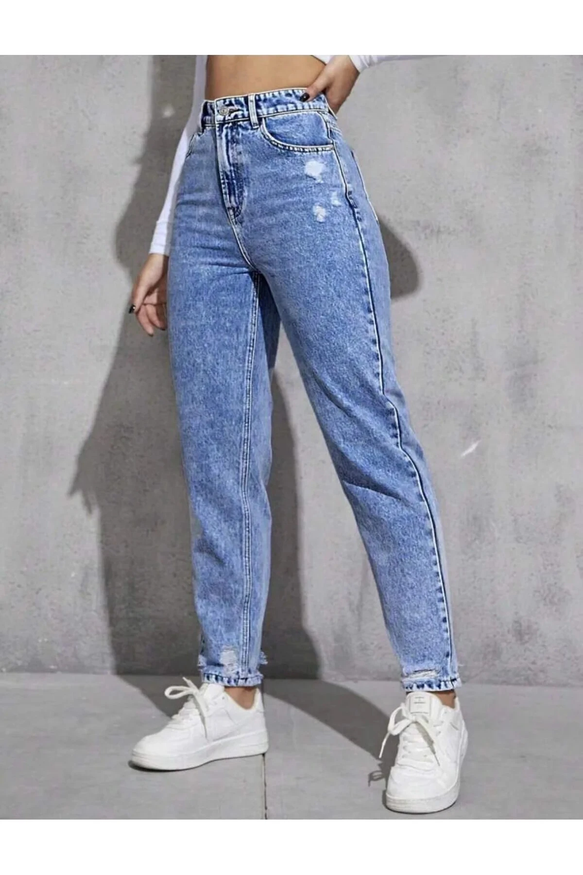 KADIN DENİM PANTOLON YIPRATMALI