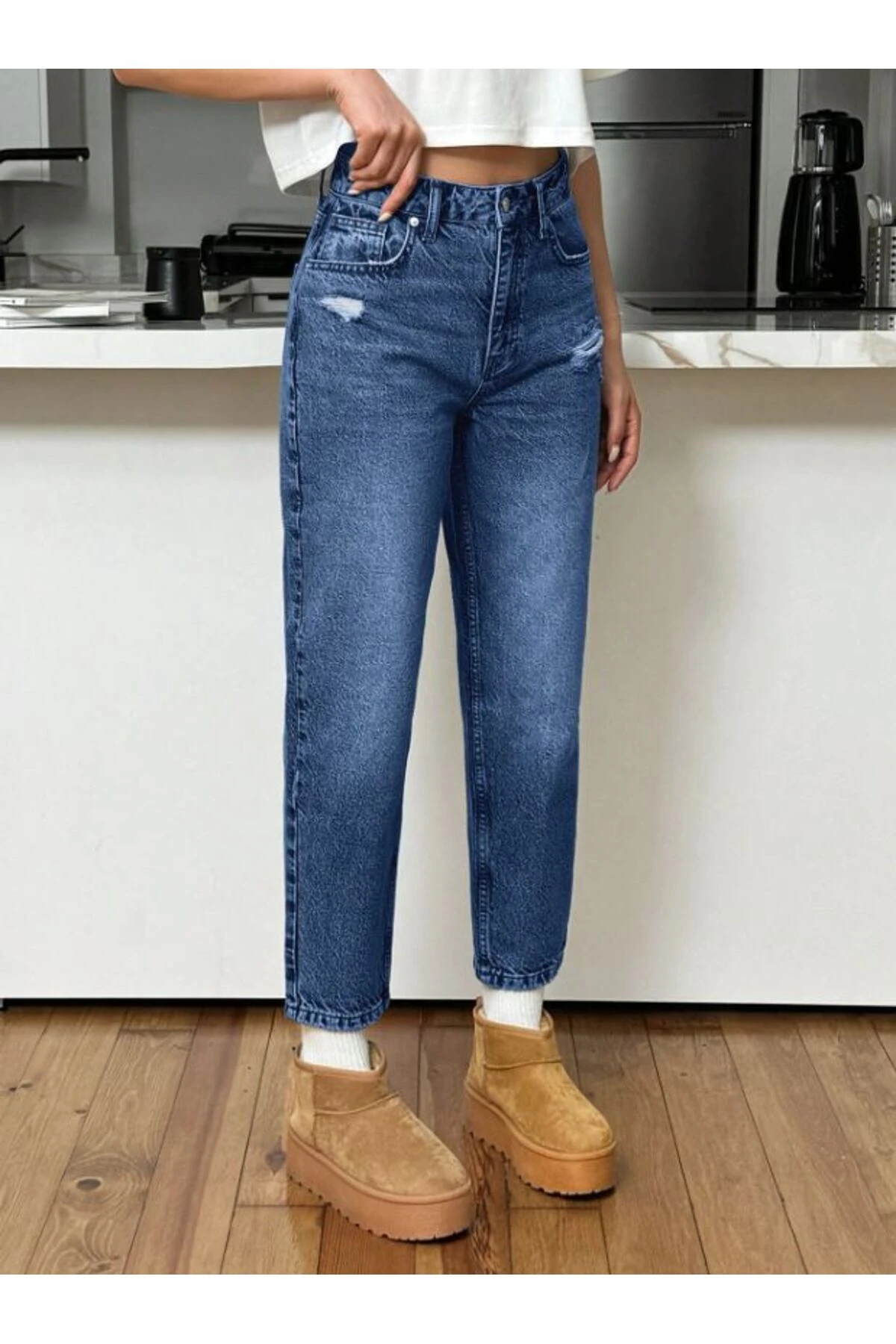KADIN DENİM PANTOLON YIPRATMALI