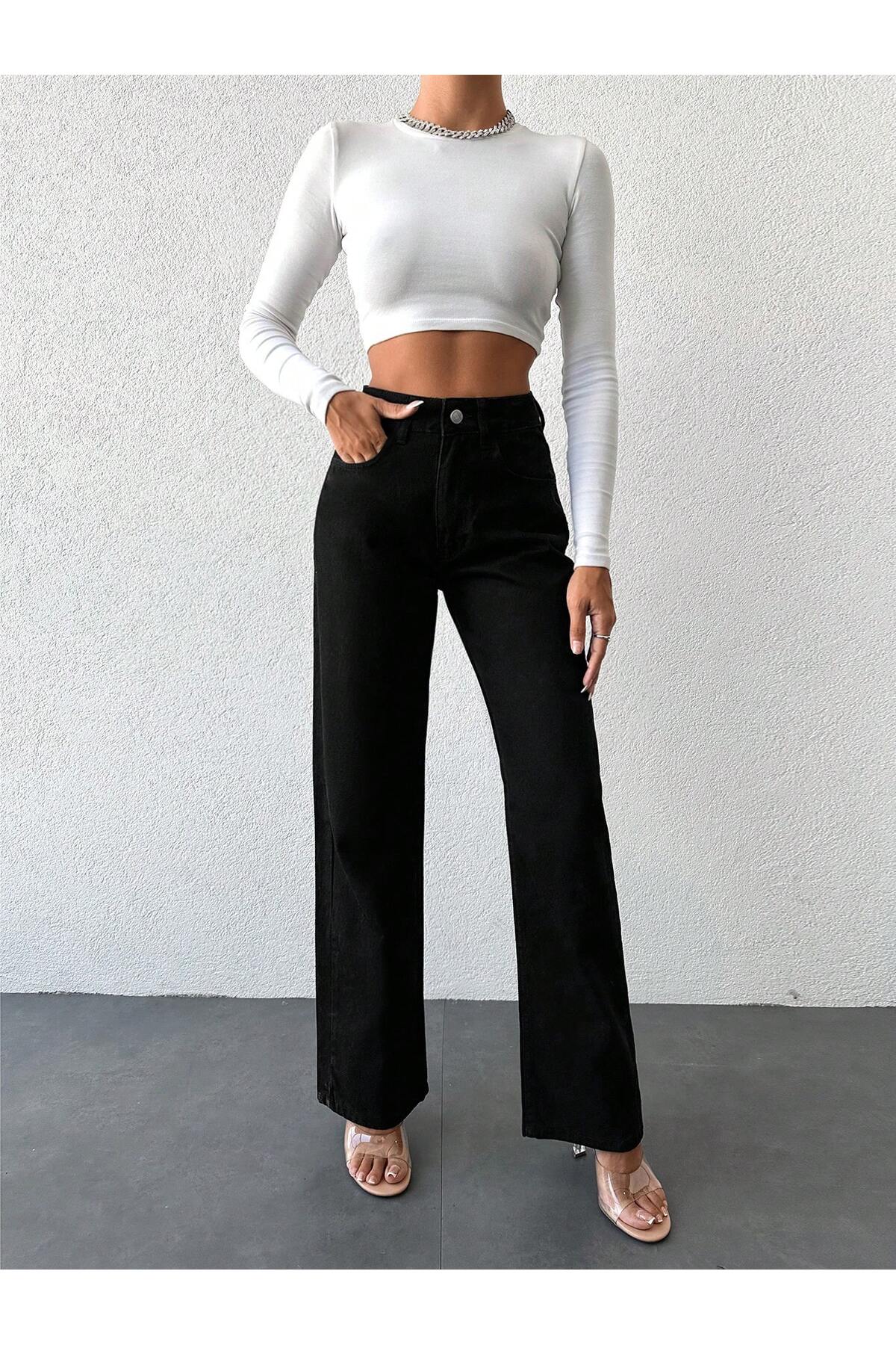 Kadın Palazzo Yüksek Bel Straıght Siyah Pantolon