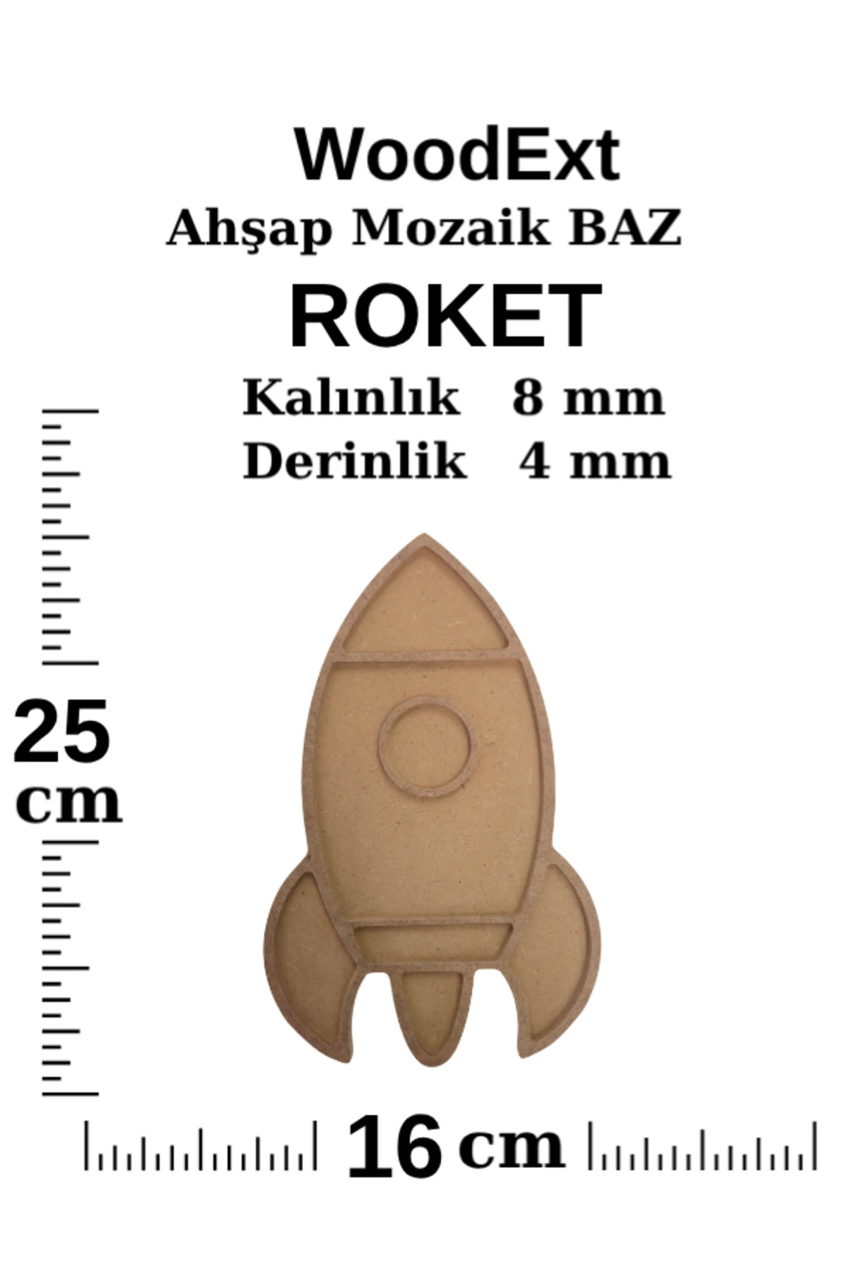 Ahşap Mozaik Baz Mozaik Çalışması Için Roket Ahşap Baz. 16 Cm X 12 Cm Derinlik 4 Mm