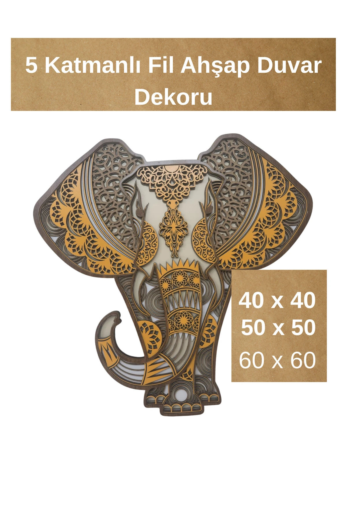 Kahve tonlarında, MDF Ahşap Fil Duvar Dekoru, Modern tasarım.