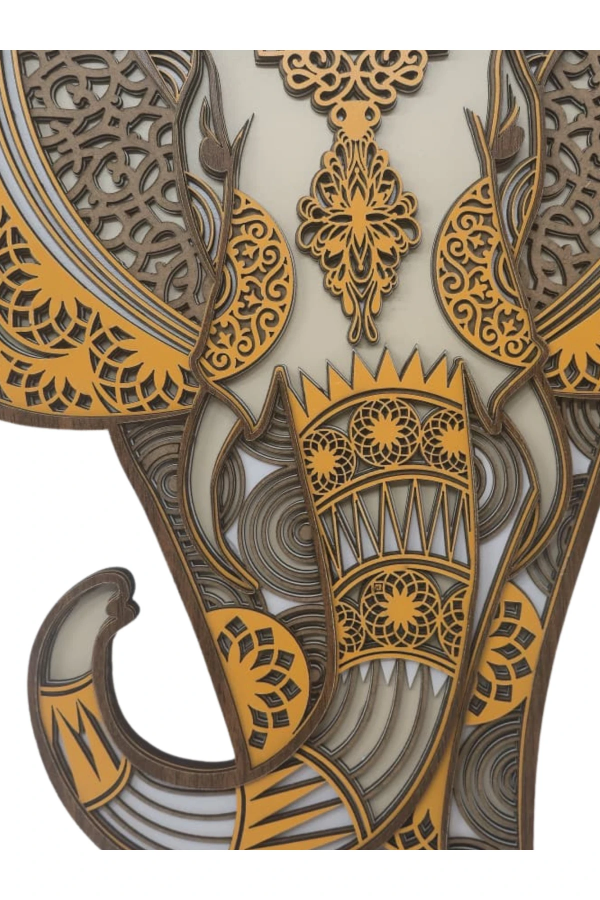 Kahve tonlarında, MDF Ahşap Fil Duvar Dekoru, Modern tasarım.