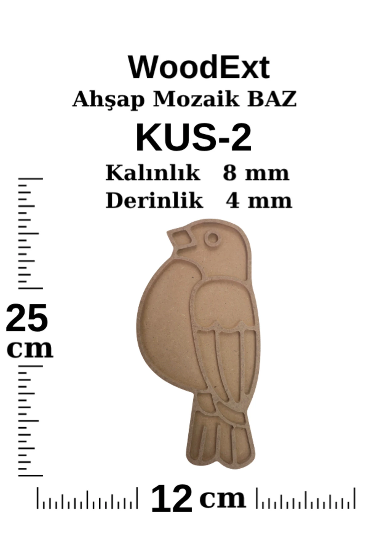 Ahşap Mozaik Baz. Kuş . Mozaik Ahşap Baz. 25 Cm X 12 Cm Derinlik 4 Mm