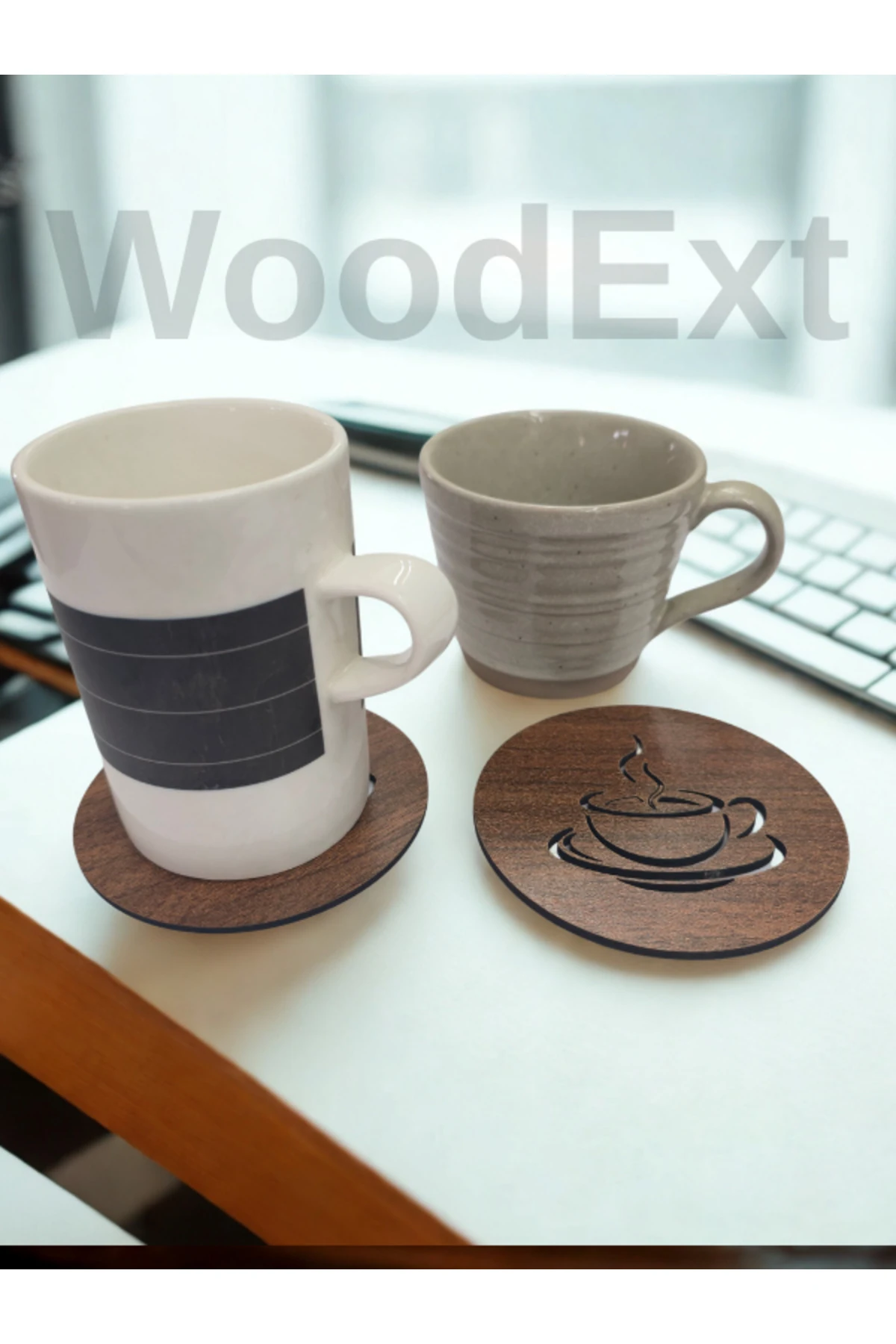 Ahşap Dekoratif Bardak Altlığı. 10 Cm Çapında. 6'lı Takım.