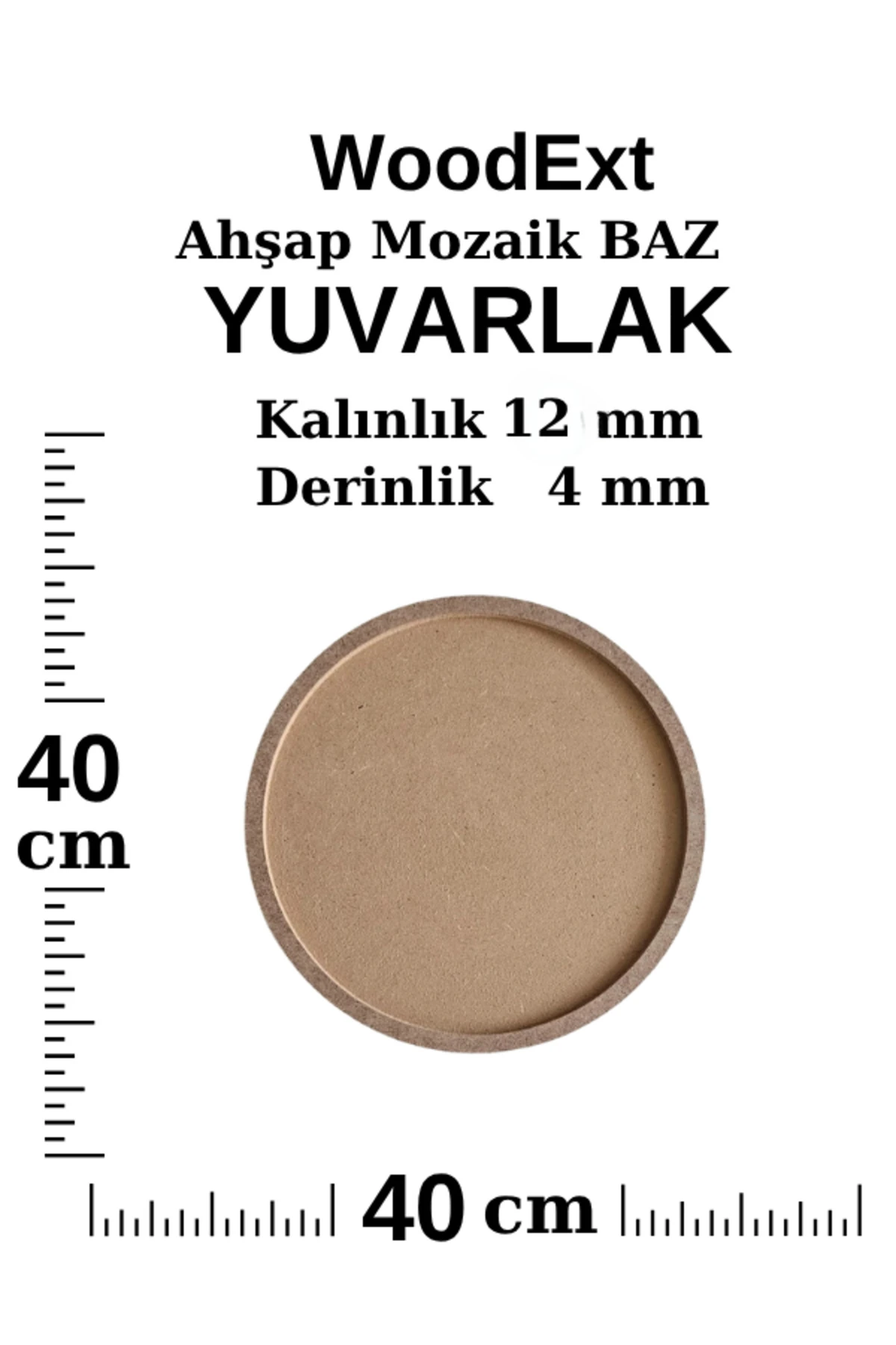 Ahşap Mozaik Baz. Yuvarlak . Mozaik Ahşap Baz. Çap 40 Cm, Kaınlık 12 mm, Derinlik 4 mm