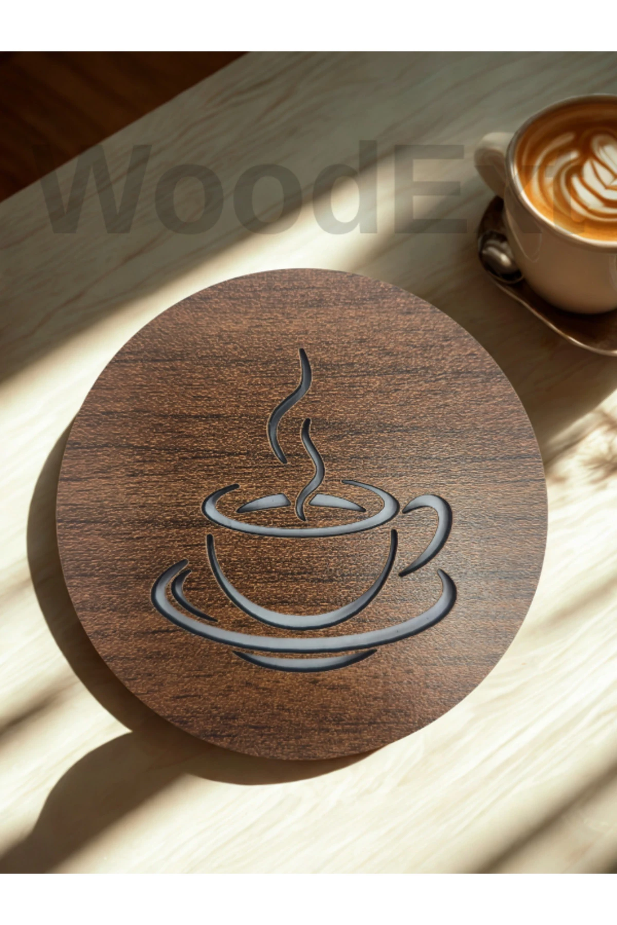 Ahşap Dekoratif Bardak Altlığı. 10 Cm Çapında. 6'lı Takım.