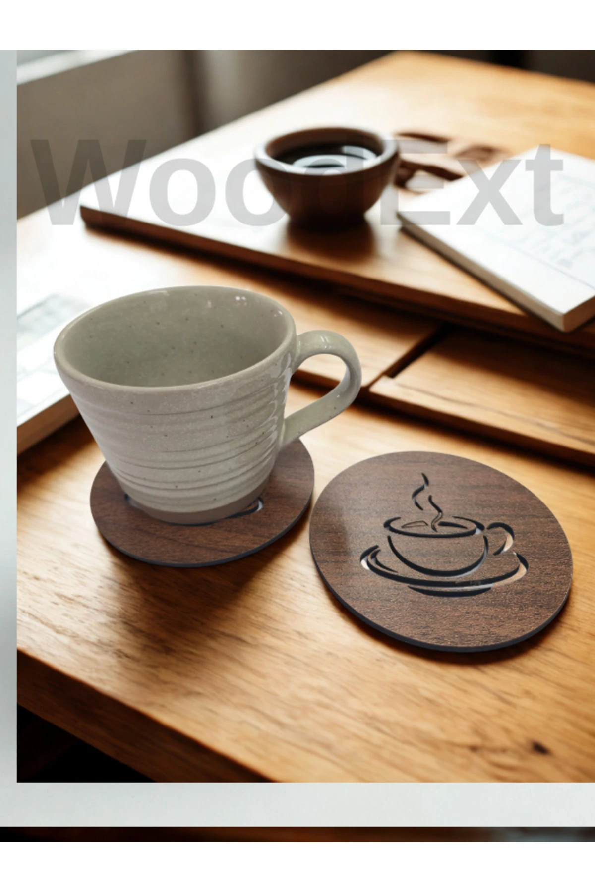 Ahşap Dekoratif Bardak Altlığı. 10 Cm Çapında. 6'lı Takım.