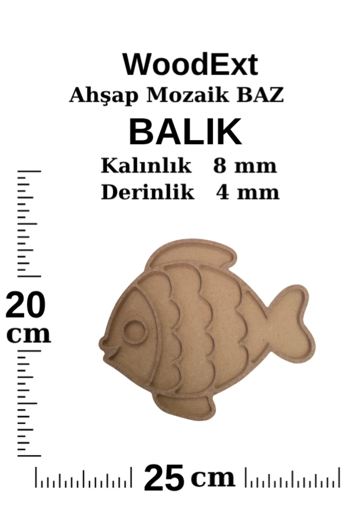 Ahşap Mozaik Baz. Balık. Mozaik Ahşap Baz. 20 Cm X 25 Cm Derinlik 4 Mm