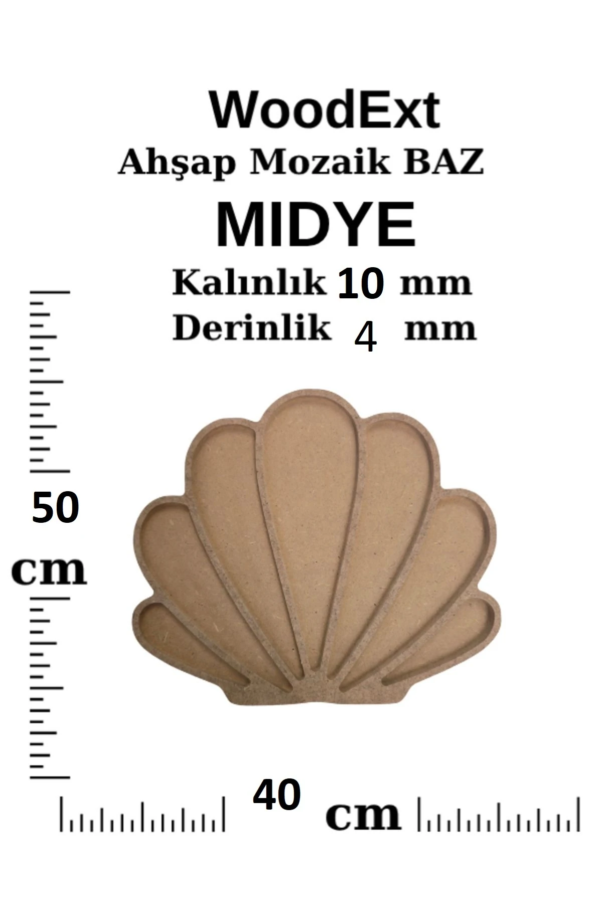 Büyük Boy Ahşap Mozaik Baz. Midye. Mozaik Ahşap Baz.50 Cm X 40 Cm Derinlik 4 Mm kalınlık 10 mm