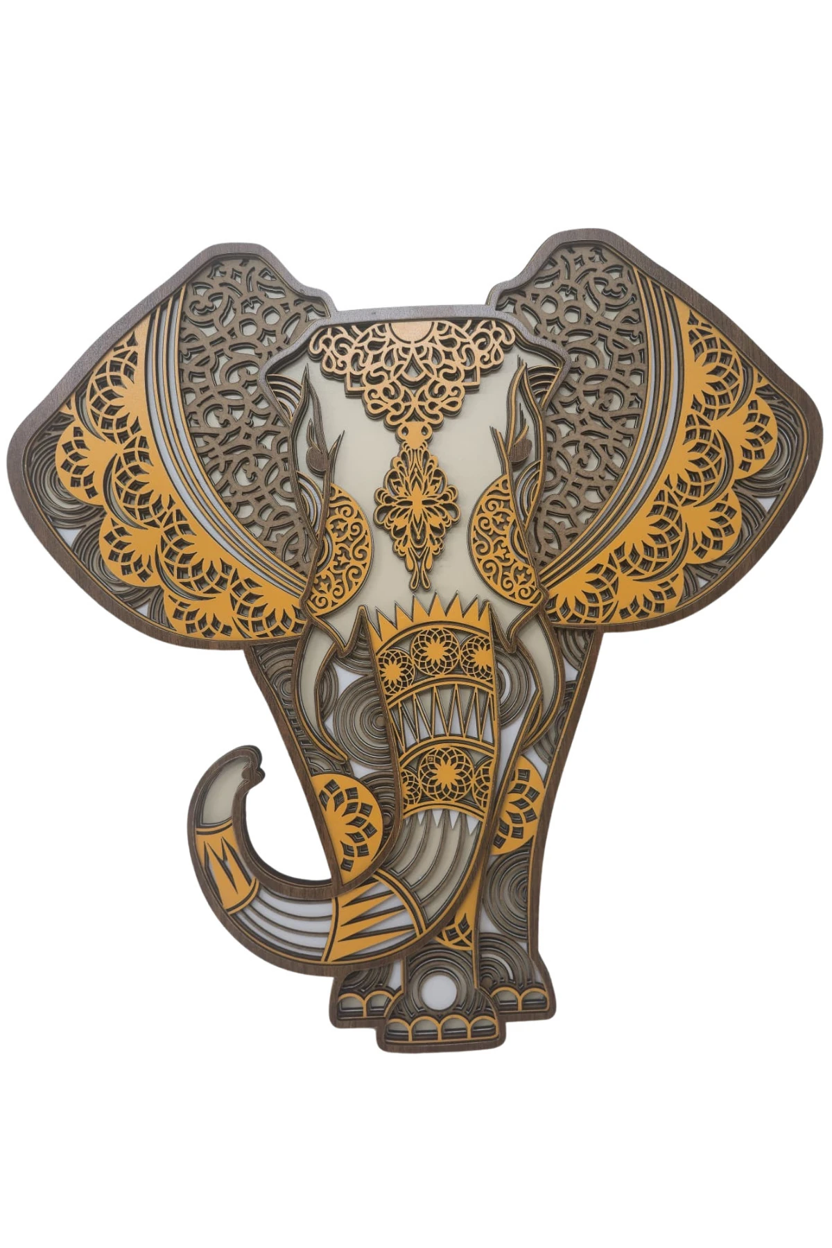 Kahve tonlarında, MDF Ahşap Fil Duvar Dekoru, Modern tasarım.