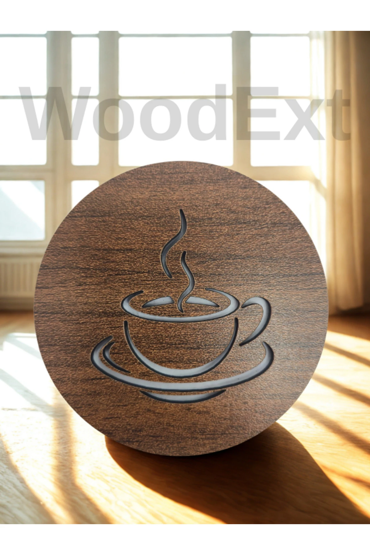 Ahşap Dekoratif Bardak Altlığı. 10 Cm Çapında. 6'lı Takım.