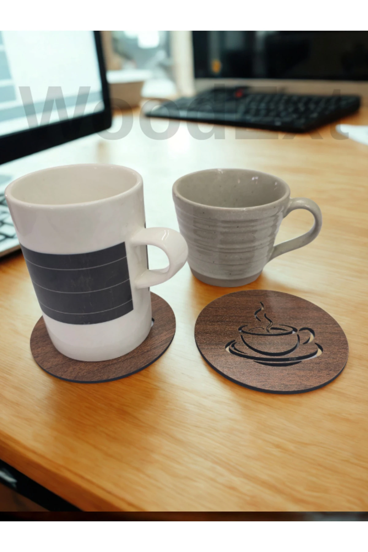 Ahşap Dekoratif Bardak Altlığı. 10 Cm Çapında. 6'lı Takım.