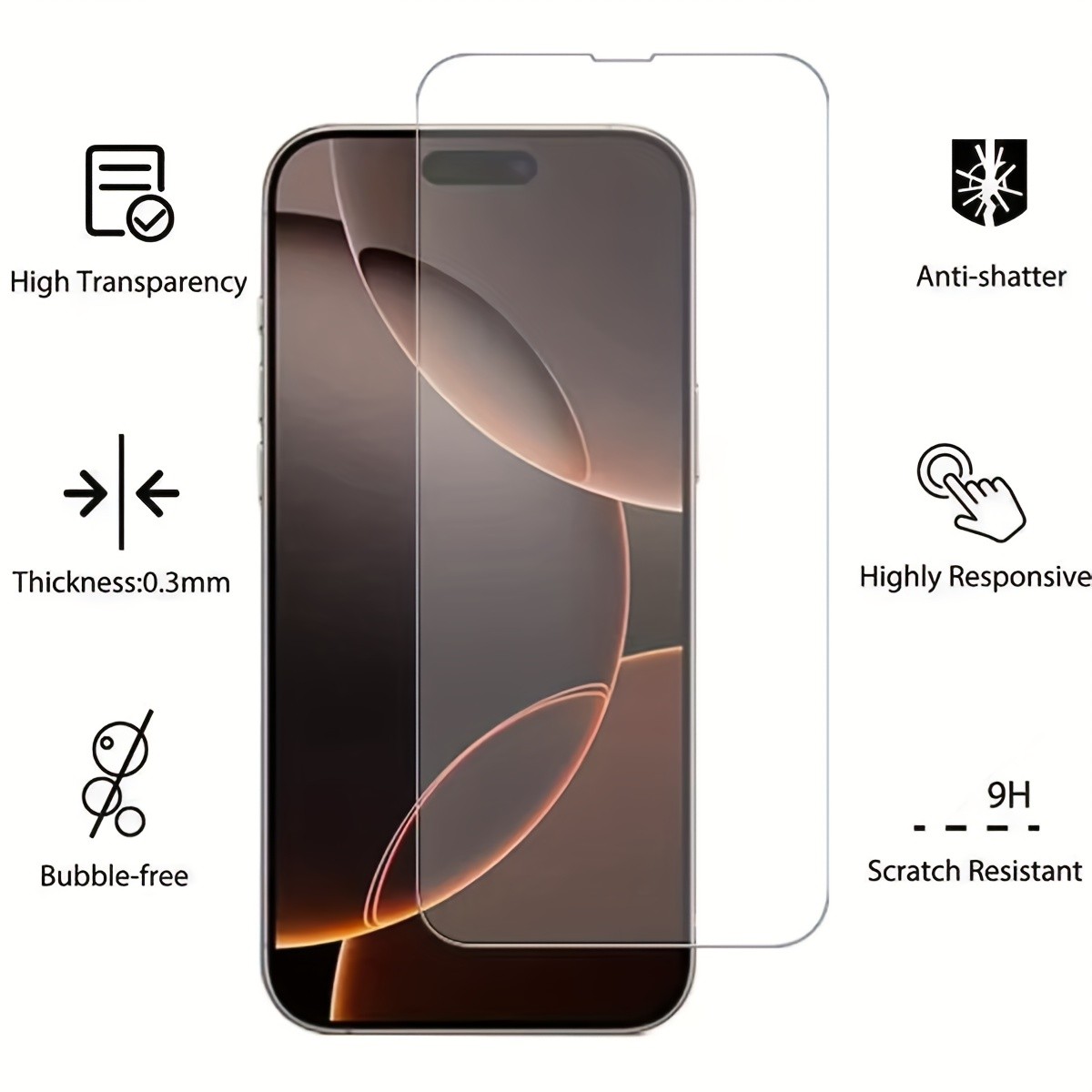 iPhone 16 Pro ile Uyumlu Anti-Statik Ekran Koruyucu Kırılmaz Cam