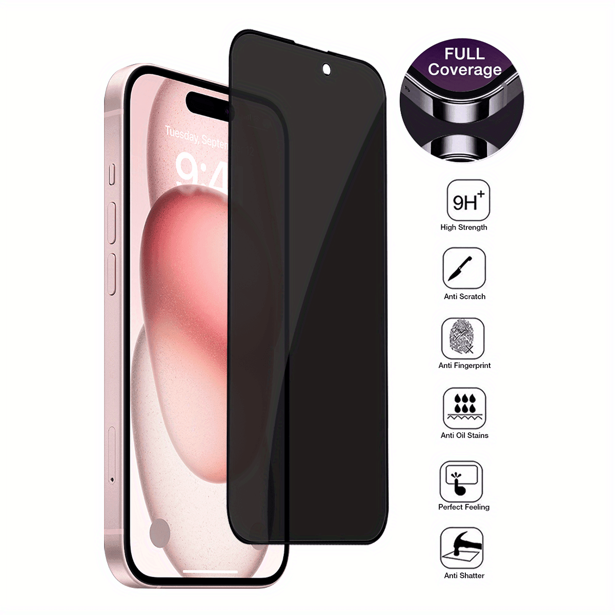 iPhone 15 Pro ile Uyumlu Anti-Statik Hayalet Ekran Koruyucu Kırılmaz Cam