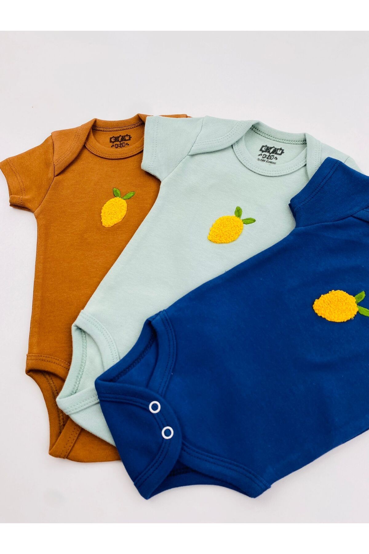 3'lü Süzene Nakışlı Çıt Çıtlı Unisex Bebek Body